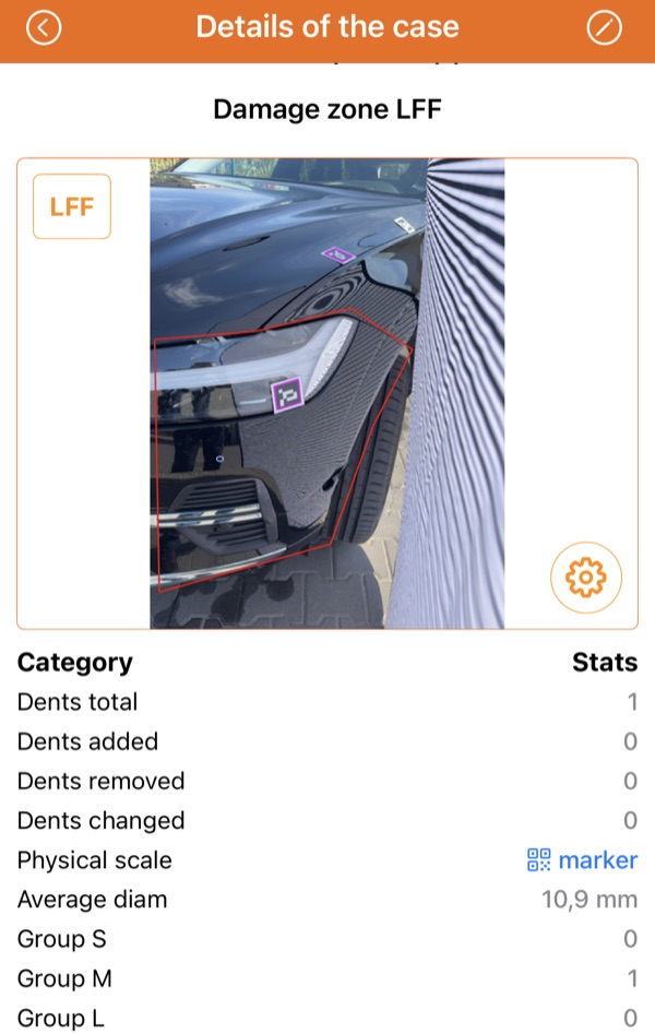 HailMaster damage zone view with dent statistics